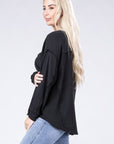 Double Gauze Oversized 3/4 Button Henley Neck Top