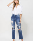 Distressed High Rise Ankle Relaxed Straight Jeans