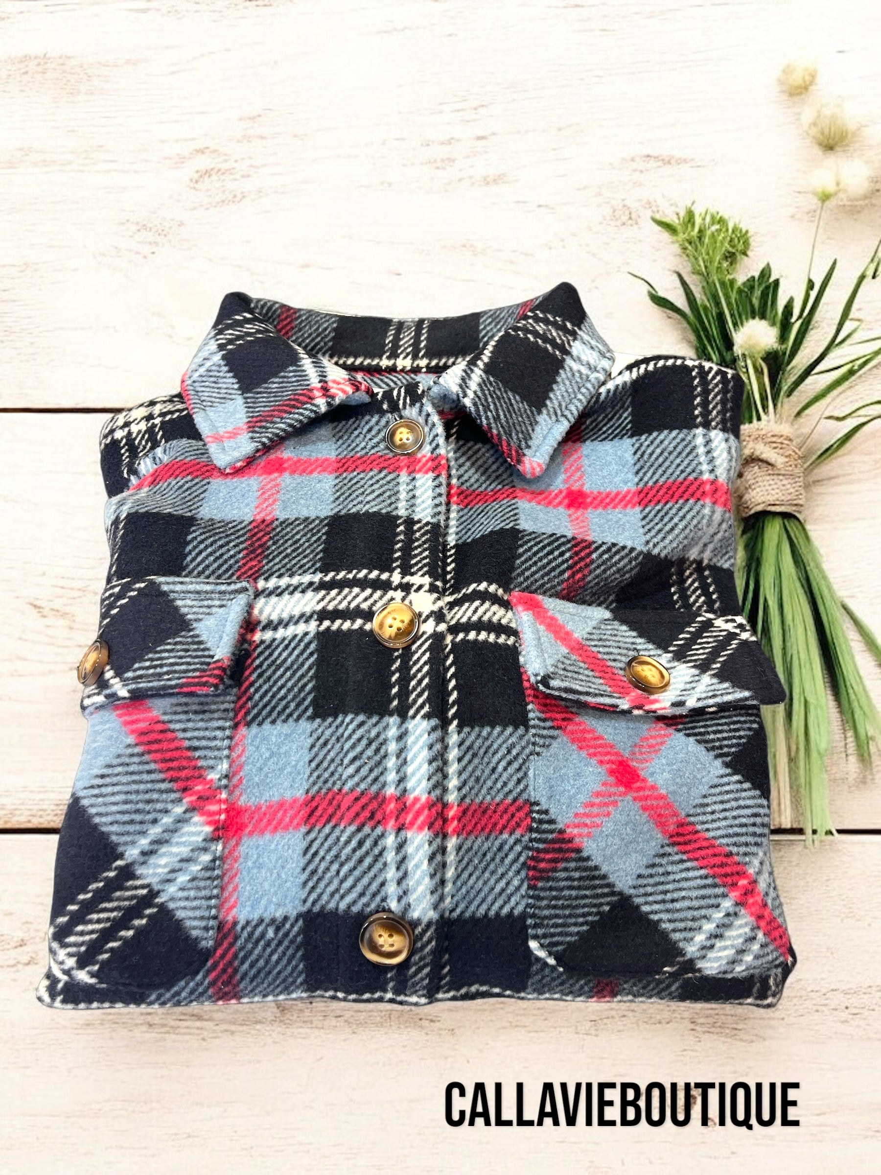 Cozy Navy &amp; Pink Long Plaid Flannel