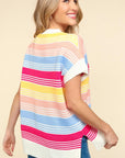 Haptics Striped Side Slit Short Sleeve Knit Top