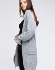 Twist Knitted Open Front Cardigan With Pockets