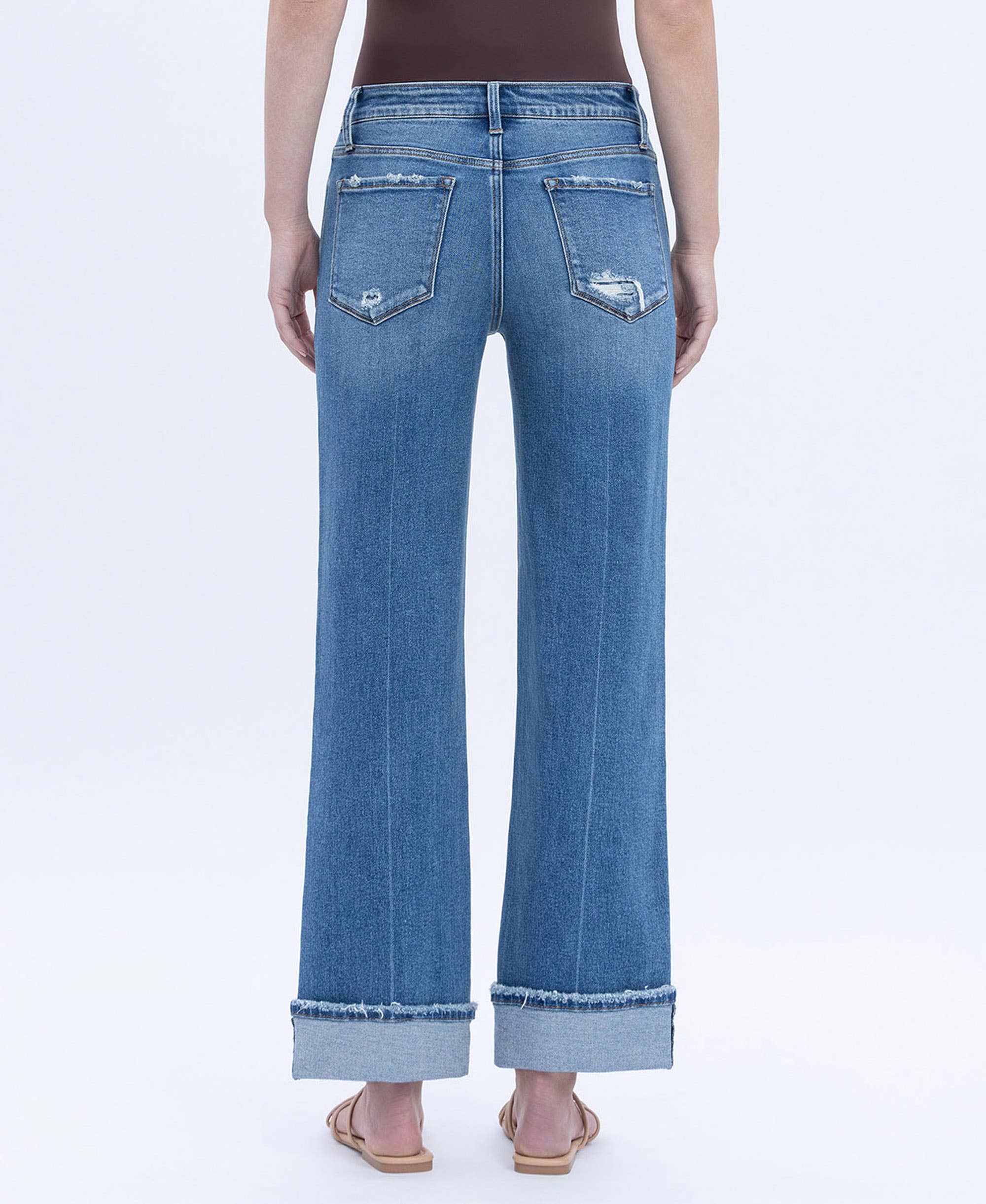 Flying Monkey Cuffed Slim Wide Leg Jeans