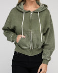 Acid Wash Fleece Cropped Zip-Up Hoodie