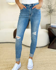 Judy Blue Mid Rise Cuff Skinny Jeans