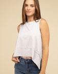 Shark Bite Side Slit Short Sleeveless Top