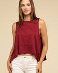 Shark Bite Side Slit Short Sleeveless Top