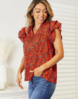 Flutter Sleeve Notched Neck Blouse