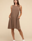 Sleeveless Flared Dress with Side Pockets