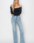 High Rise Raw Cut Hem Bootcut Jeans