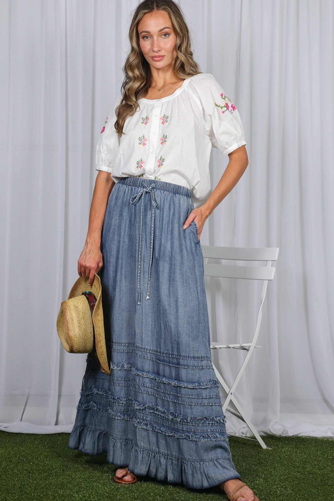 Ruffle Chambray Maxi Skirt – Calla Vie Boutique
