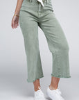 Acid Washed High Waist Frayed Hem Straight Pants