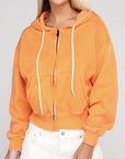 Acid Wash Fleece Cropped Zip-Up Hoodie