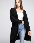 Twist Knitted Open Front Cardigan With Pockets