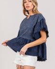 SAGE + FIG Ruffle Sleeve Washed Short Sleeve Blouse