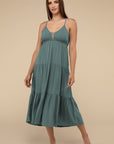 Woven Sweetheart Neckline Tiered Cami Midi Dress