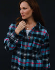 Cozy Navy & Pink Long Plaid Flannel