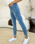 Judy Blue Mid Rise Cuff Skinny Jeans