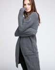 Twist Knitted Open Front Cardigan With Pockets