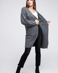 Twist Knitted Open Front Cardigan With Pockets