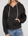 Acid Wash Fleece Cropped Zip-Up Hoodie