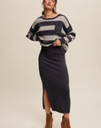 Striped Sweater- Navy & Silver