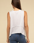 Shark Bite Side Slit Short Sleeveless Top