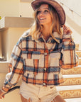 BiBi Brushed Plaid Crop Jacket with Pockets