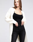 Twist Knitted Open Front Cardigan With Pockets