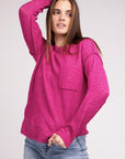 Melange Hi-Low Hem Round Neck Sweater