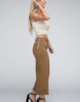 Acid Washed High Waist Frayed Hem Straight Pants