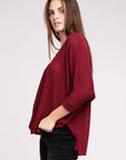 3/4 Sleeve V-Neck Hi-Low Hem Jacquard Sweater