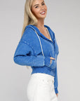 Acid Wash Fleece Cropped Zip-Up Hoodie