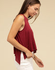 Shark Bite Side Slit Short Sleeveless Top