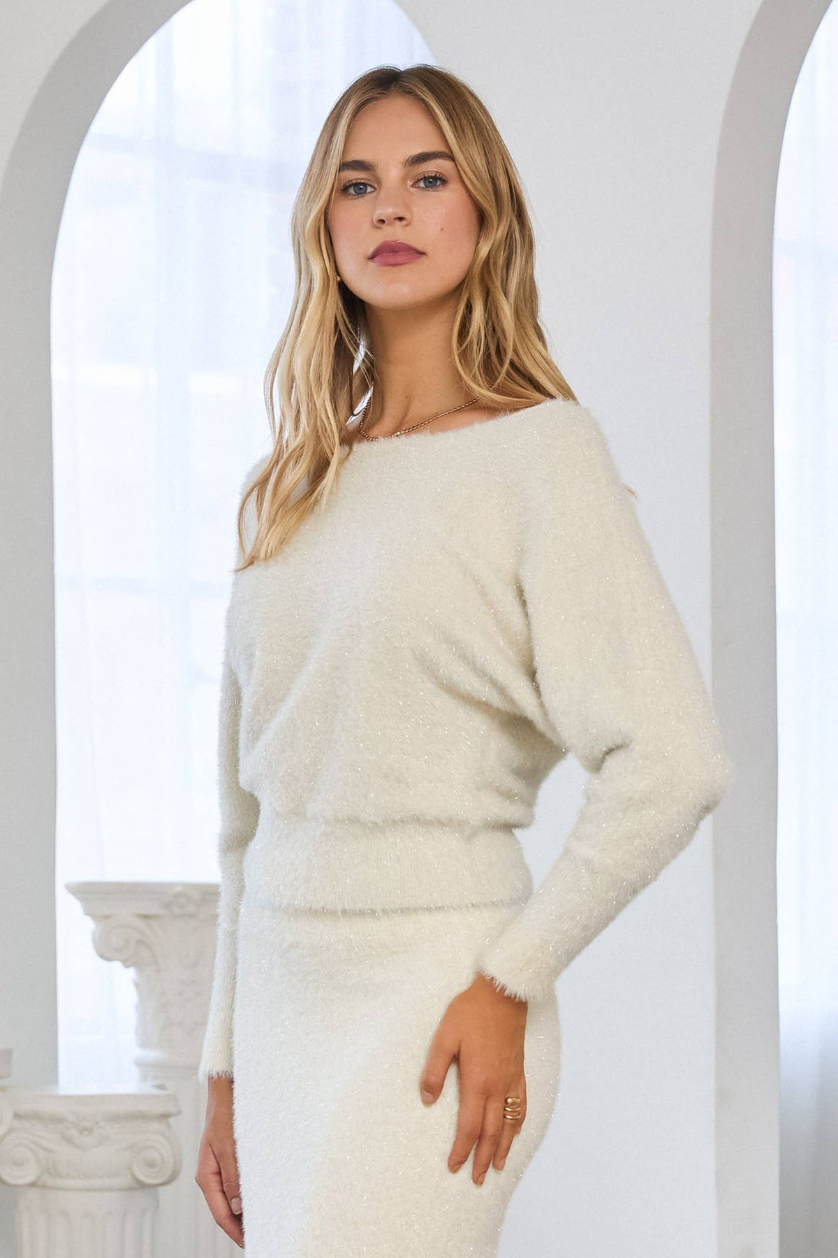 Skies Are Blue | Shimmer Knit Sweater ✨ Champagne