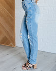 Aiden High Rise Patch Pocket Distressed Boyfriend Jeans