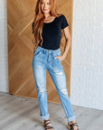 Aiden High Rise Patch Pocket Distressed Boyfriend Jeans