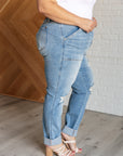 Aiden High Rise Patch Pocket Distressed Boyfriend Jeans