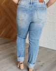 Aiden High Rise Patch Pocket Distressed Boyfriend Jeans