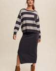 Striped Sweater- Navy & Silver