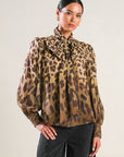 Leopard Print Top with Neck Tie