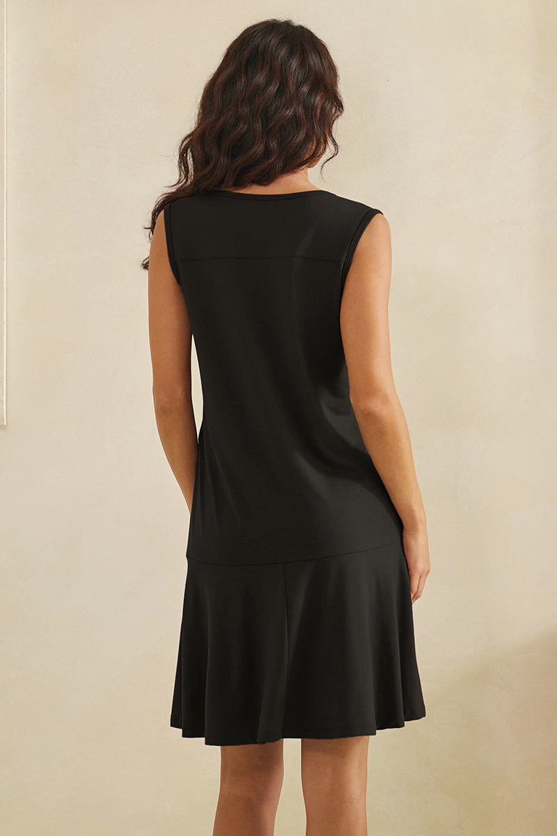 Effortless Flow Sleeveless Split Neck flounce hem Peach Skin Dress