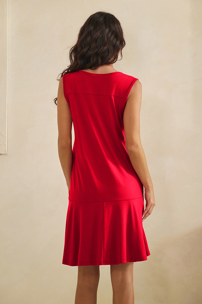 Effortless Flow Sleeveless Split Neck flounce hem Peach Skin Dress