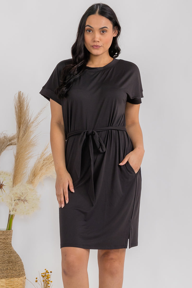 Peach Skin Belted Shirt Dress