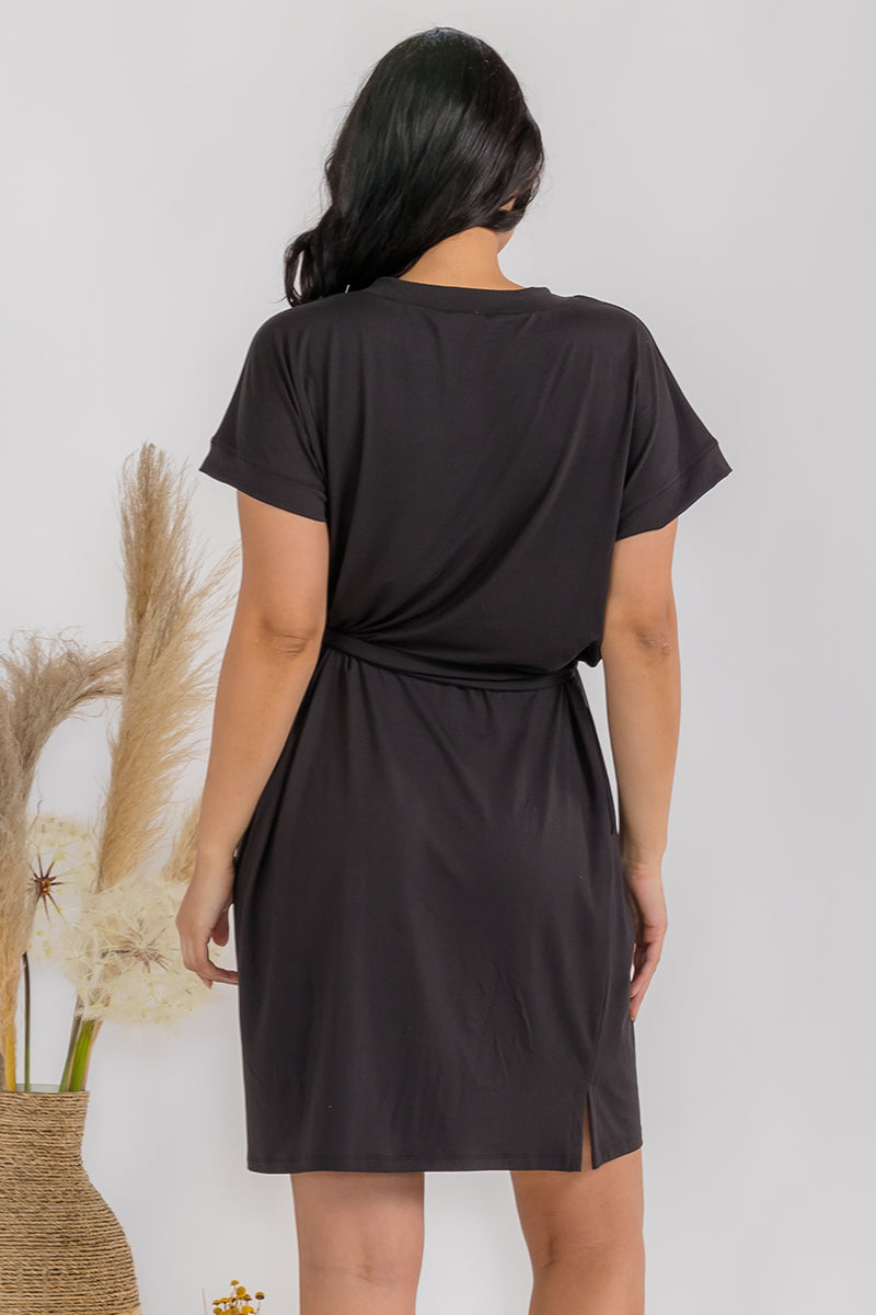 Peach Skin Belted Shirt Dress
