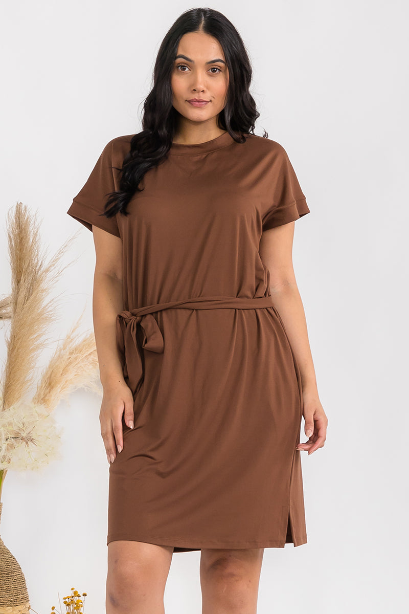 Peach Skin Belted Shirt Dress