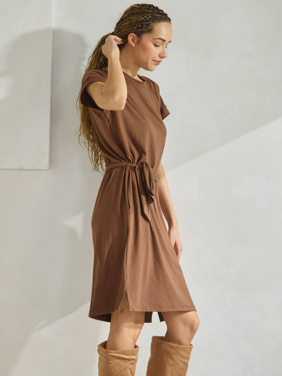 Peach Skin Belted Shirt Dress