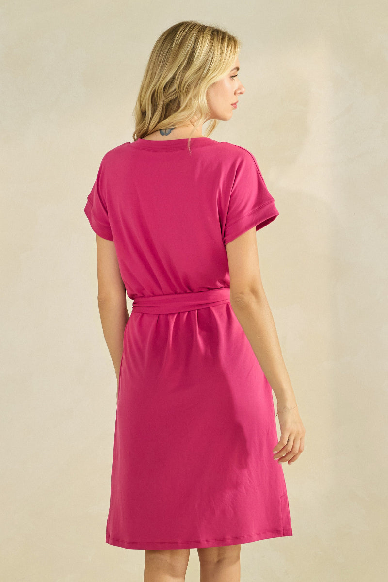 Peach Skin Belted Shirt Dress