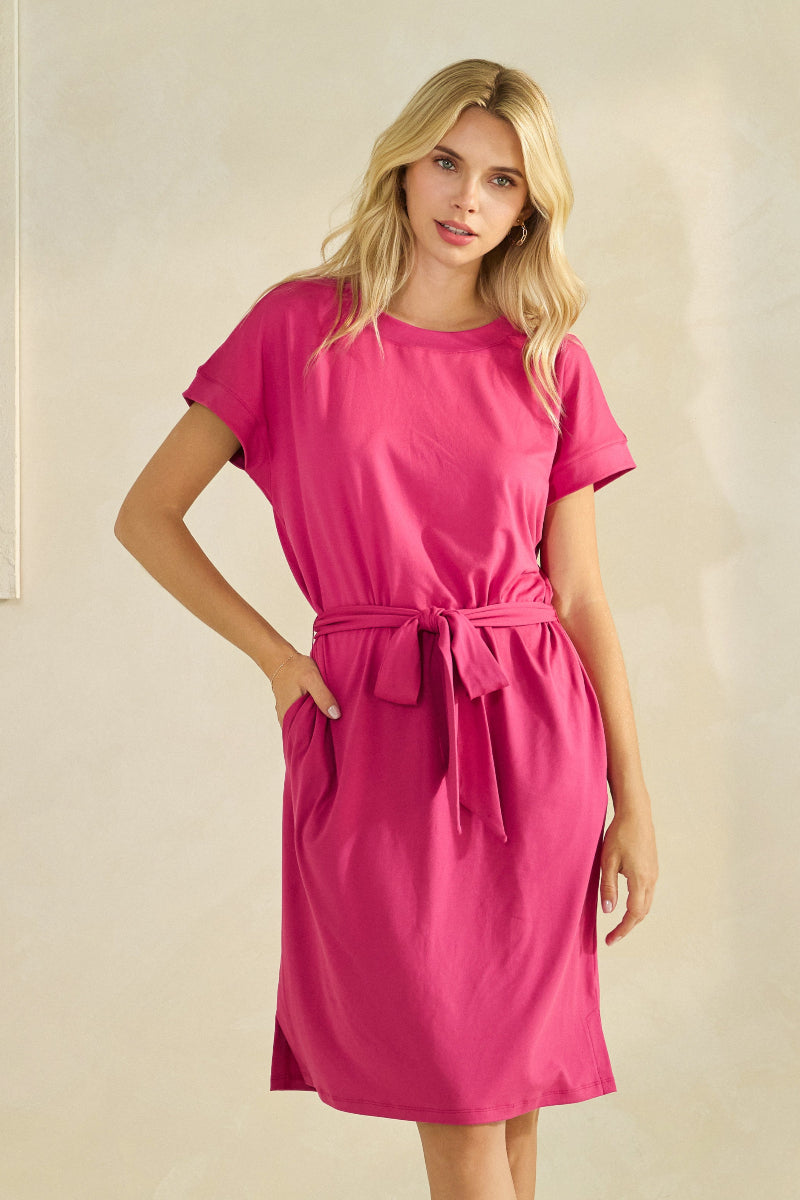 Peach Skin Belted Shirt Dress