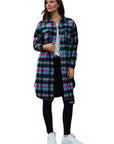 Cozy Navy & Pink Long Plaid Flannel