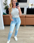 Aiden High Rise Patch Pocket Distressed Boyfriend Jeans